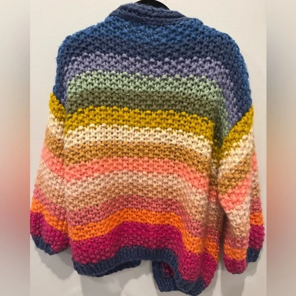 Saachi Mayflower stripe crocheted cardigan Multicolor Chunky Knit Sweater - Picture 10 of 12